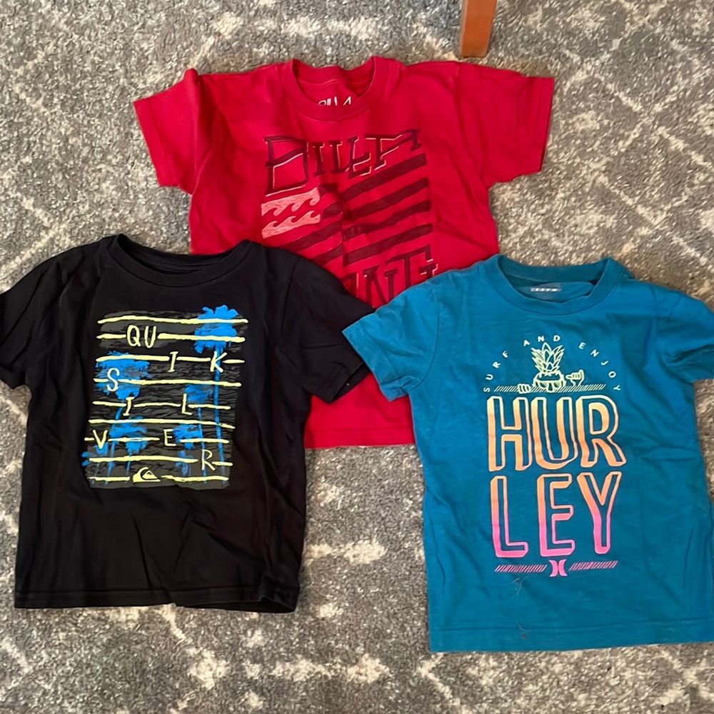 3 boys tshirts size 5.  Hurley, billabong and quicksilver